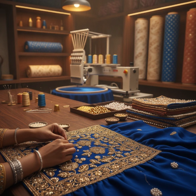 AI Generated Indian embroidery & beadwork fabric manufacturing – About Us hero