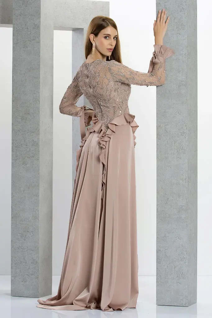 sleeves-Evening-gown-V-neck-ruffle-satin-slits-stav-western-fashion-dseigner-india-Eli-bitton-Peach-15515-4.webp