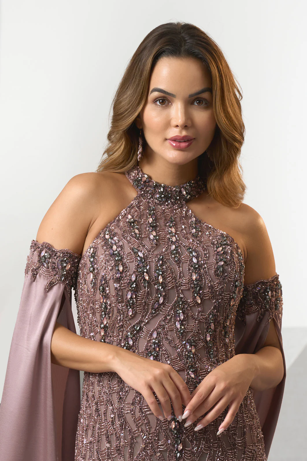 Shiraz Halter Neck Embroided Evening Gown