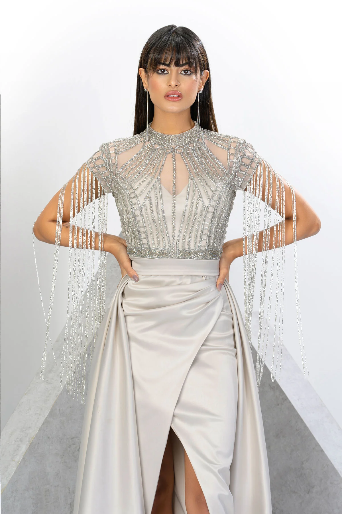 Kate Princess Fringe Satin Evening Gown