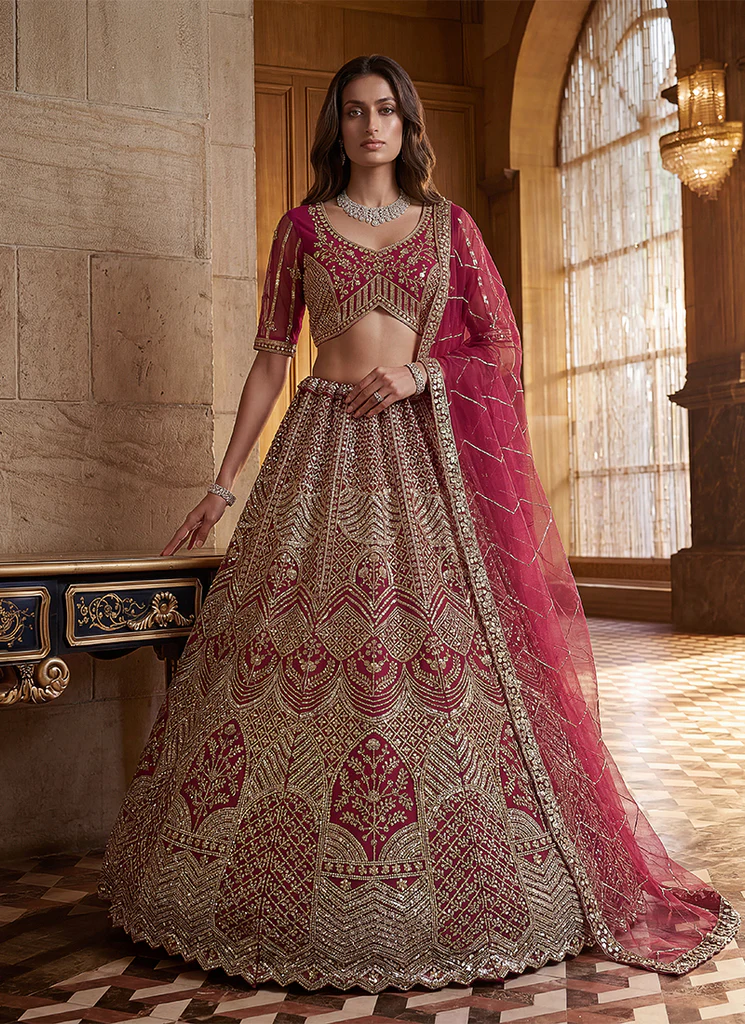Maroon Embroidery Bridal Lehenga Choli
